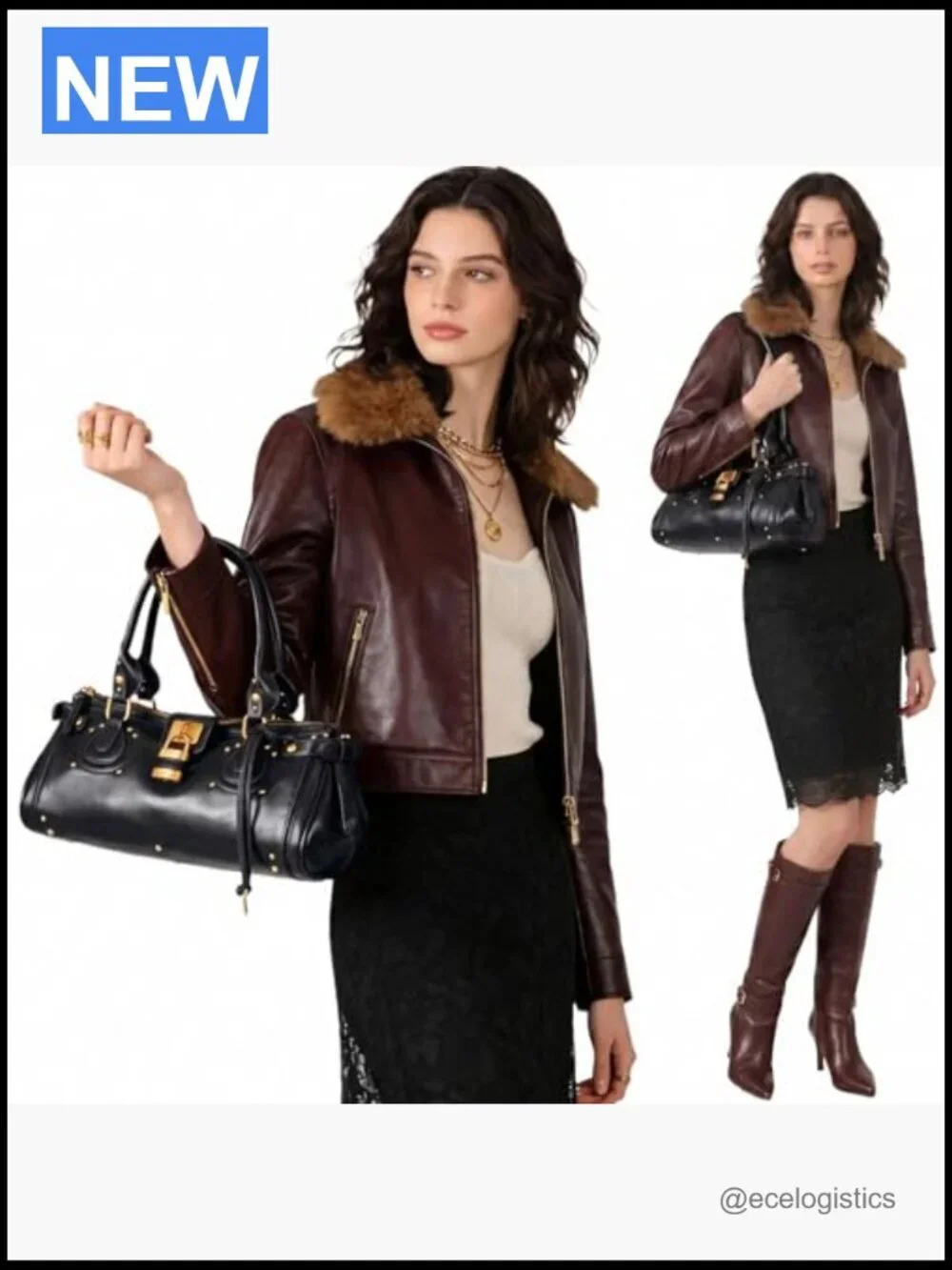 Vintage Y2K Lock East West Bag Top Handle Satchel Faux Leather Studded Shoulder